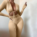 Women's Lace-up Cutout Long Sleeve Slim Fit Bodysuit