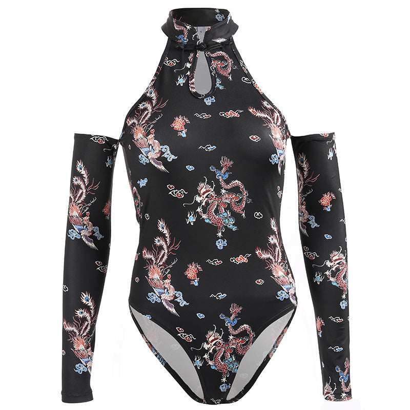 printed long-sleeved bodysuit shirt