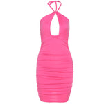 Dress Sleeveless Solid Color Folds Slim Sheath Package Hips Backless Dress