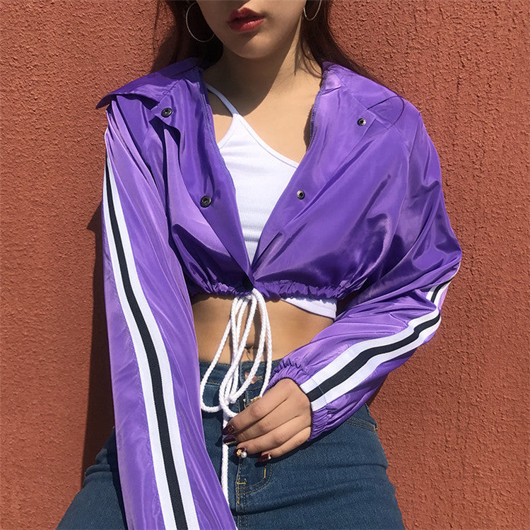 Purple striped windbreaker jacket