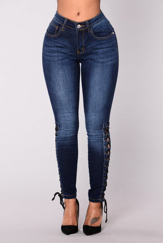 Side lace-up Dark jeans