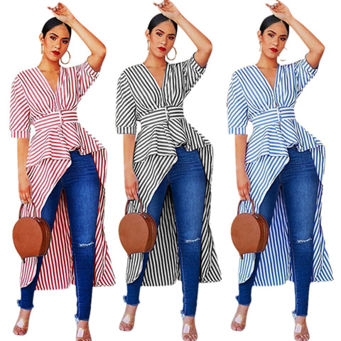 Striped hi low duster