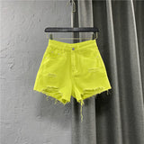 Ripped Denim Shorts Women's Fashion High Waist Loose Hot Pants