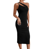 Slit Shoulder Bag Hip Skirt Irregular Slim Slimming Open Back Dress