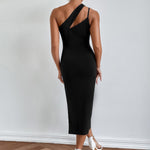 Slit Shoulder Bag Hip Skirt Irregular Slim Slimming Open Back Dress