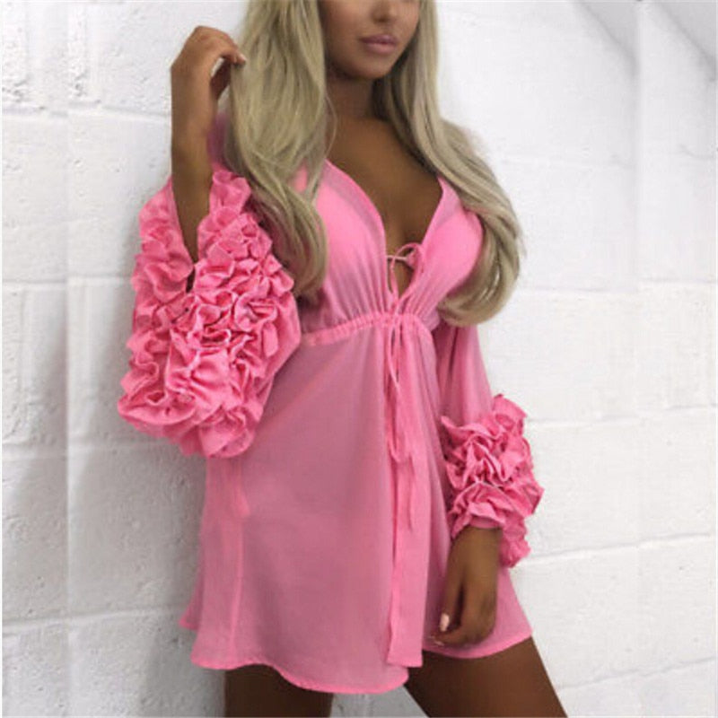 Ruffled Sleeve Swimsuit Coverup