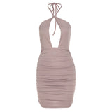 Dress Sleeveless Solid Color Folds Slim Sheath Package Hips Backless Dress